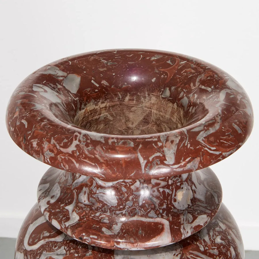 Pair of Red Fossilized Marble Urns