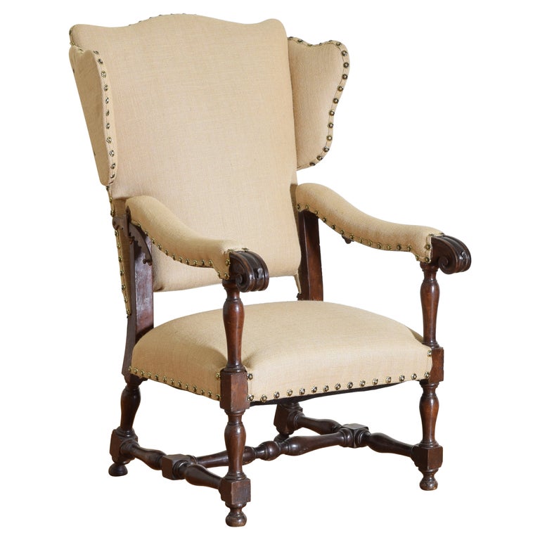 Walnut and Upholstered Reclining Ratchet Armchair