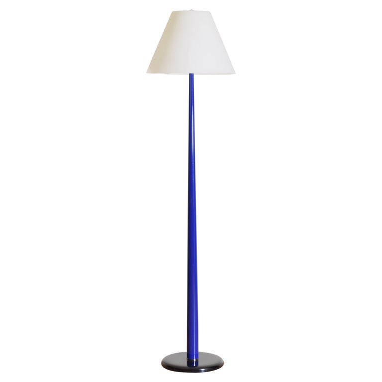 Blue Enameled Metal and Opaline Glass Floor lamp