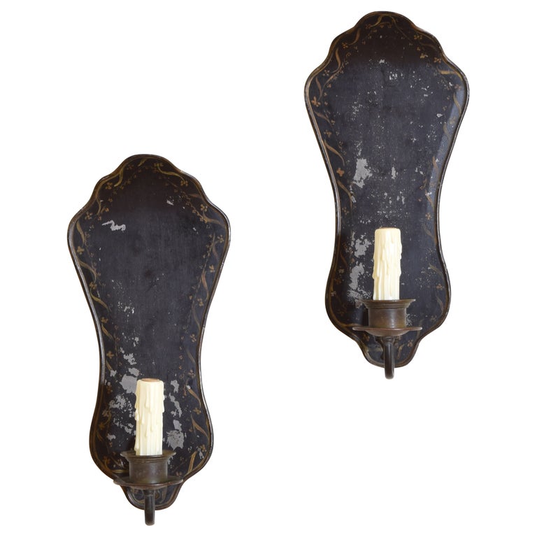 Pair of Painted Tole and Brass 1-Arm Sconces