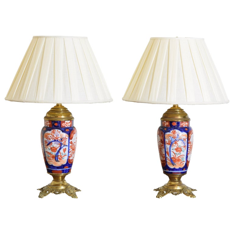 Pair of Imari Porcelain and Gilt Brass Table Lamps