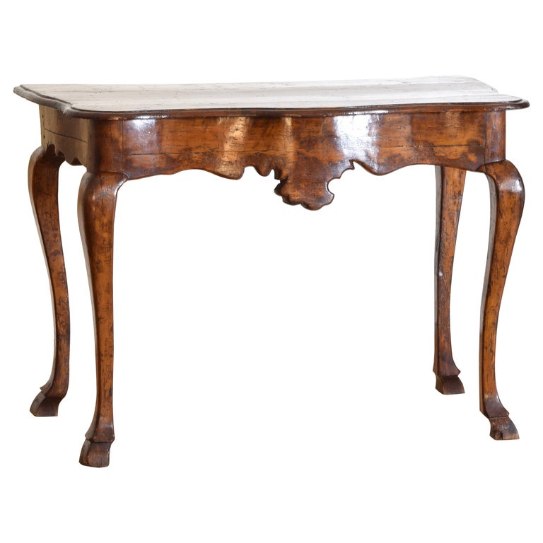 Shaped Walnut and Fir Wood Console Table