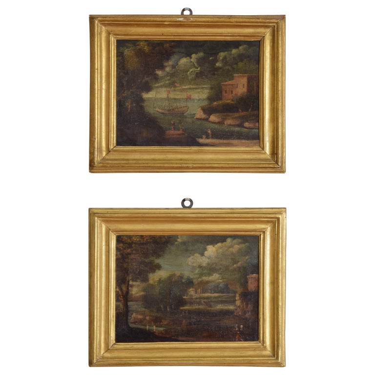 Pair of Oil on Canvas Paintings, Harbor and Landscape