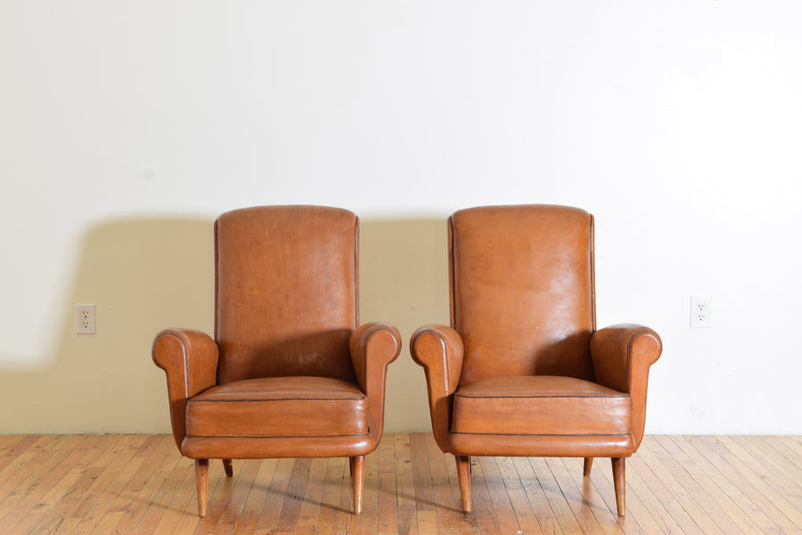Pair of Leather Upholstered Club Chairs