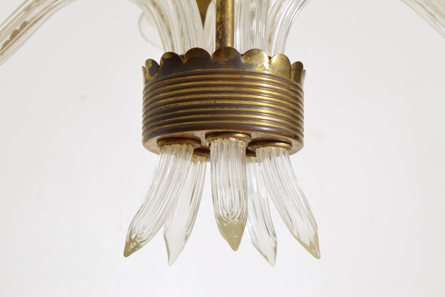 Murano Blown Glass and Brass 5-Light Chandelier