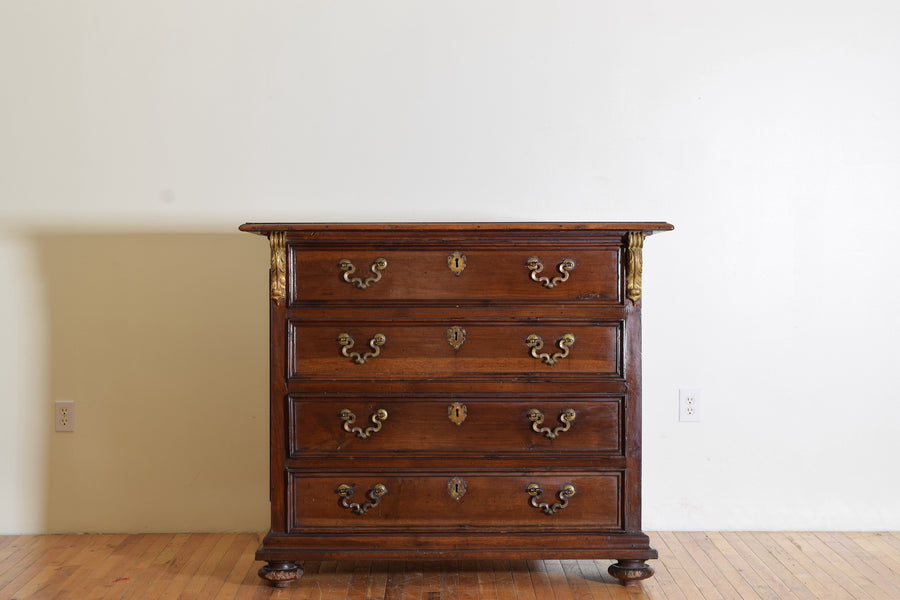 Walnut and Giltwood 4-Drawer Commode