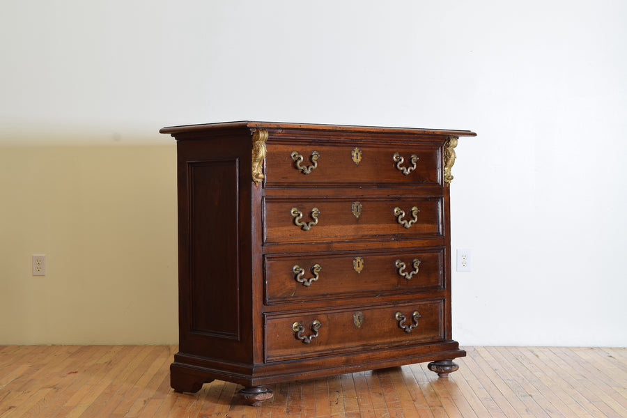 Walnut and Giltwood 4-Drawer Commode