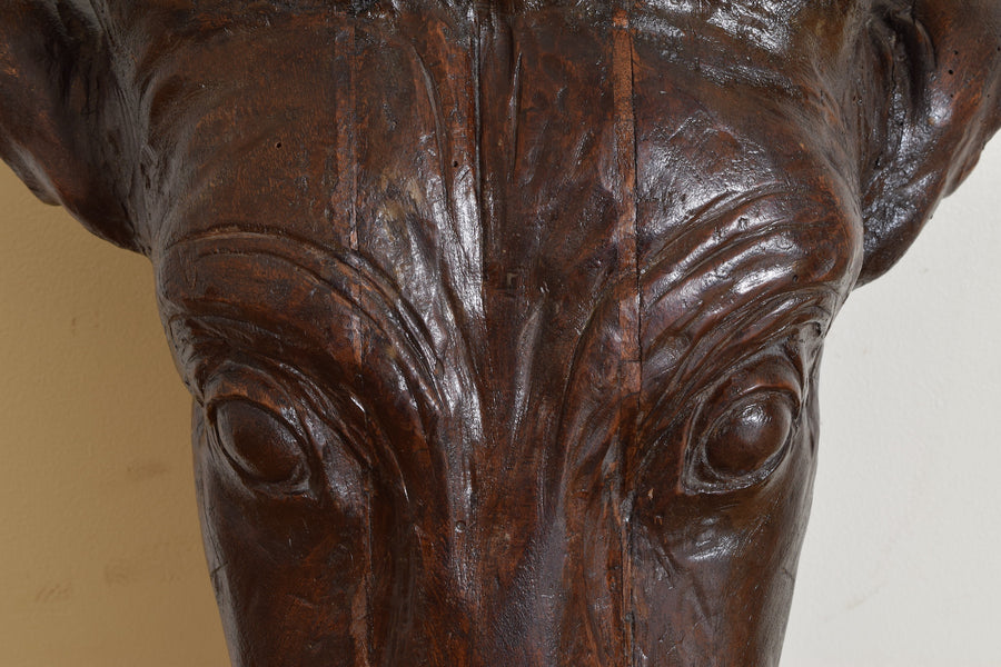 Significantly Large and Expertly Carved Walnut Cow Head