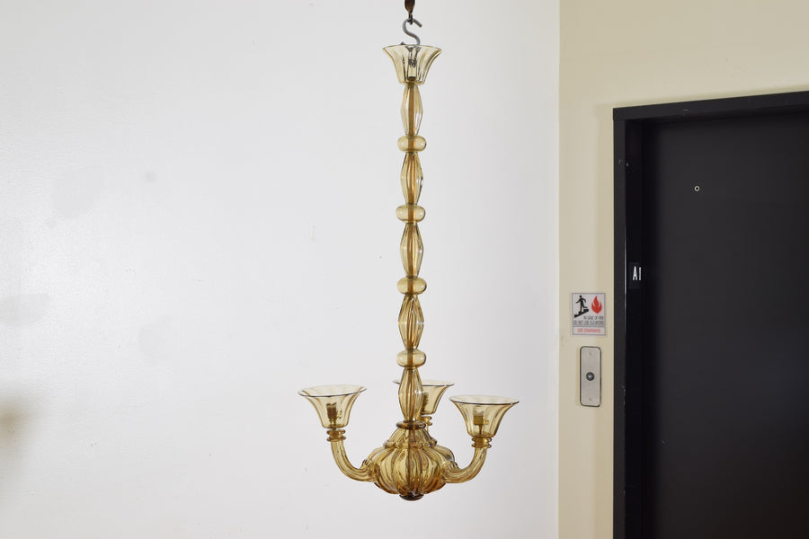 Murano Blown Glass Tall 3-Light Chandelier