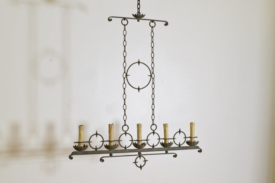 Wrought and Painted Iron 5-Light Chandelier