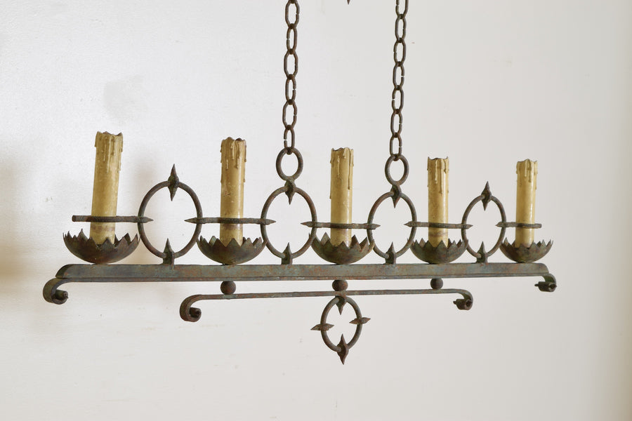 Wrought and Painted Iron 5-Light Chandelier
