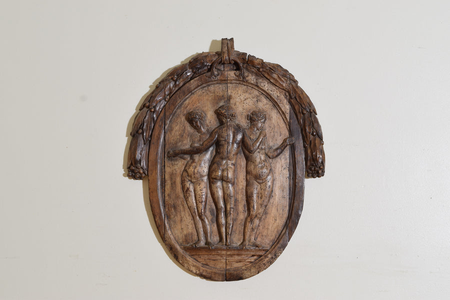 Carved Wooden Relief, The Three Graces