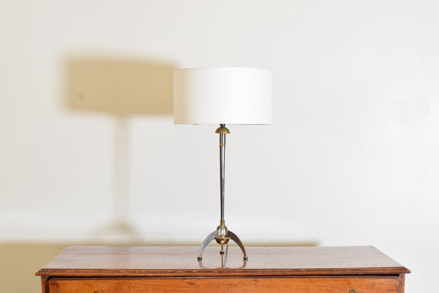 Chrome, Brass, and Glass Table Lamp
