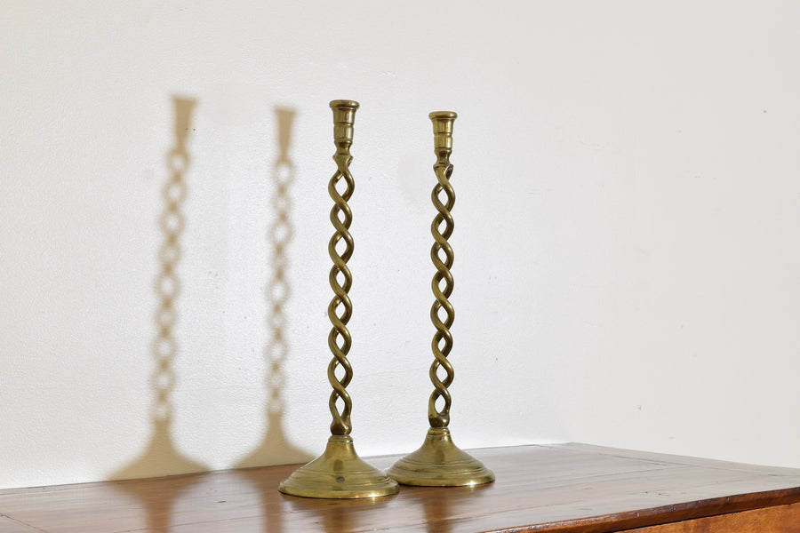 Pair of Cast Twisted Brass Candlesticks