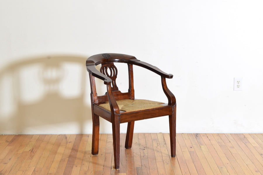 Shaped and Carved Walnut Open Armchair