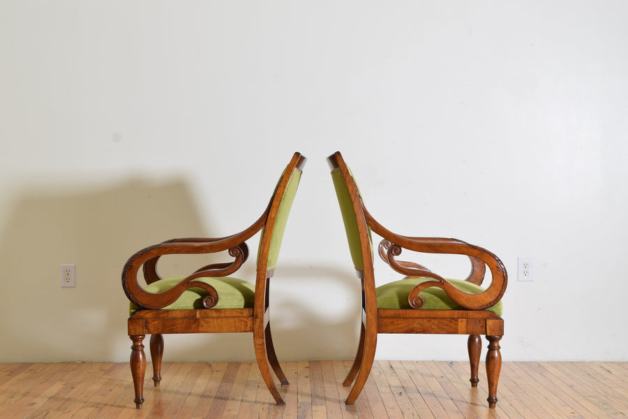 Pair of Carved Fruitwood Poltrone