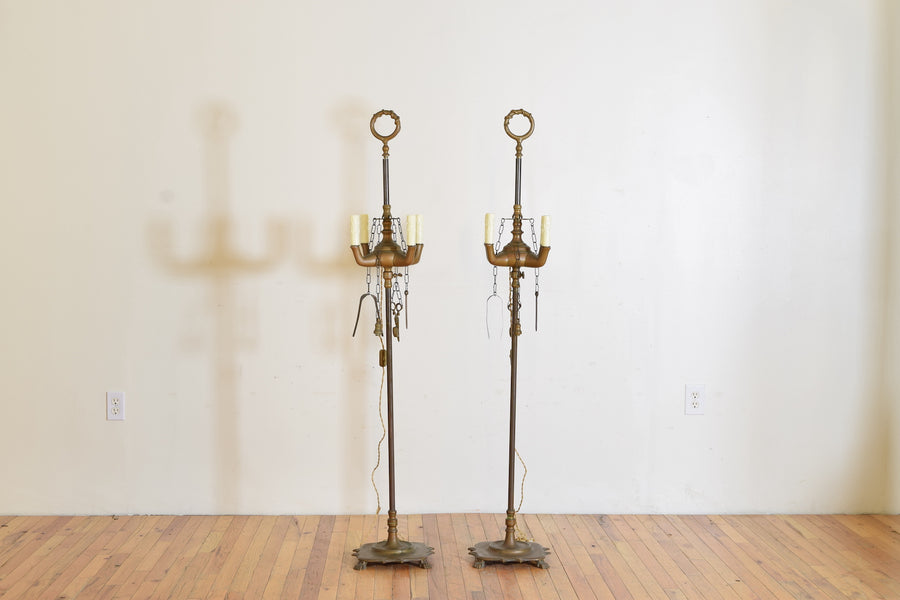Pair of Brass 4-Light Lucerne Floor Lamps