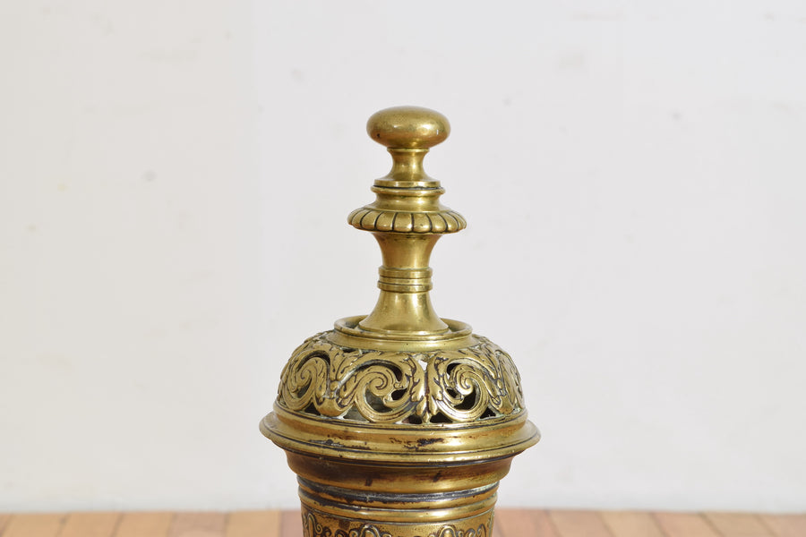 Pair of Brass and Iron Urn-Form Andirons