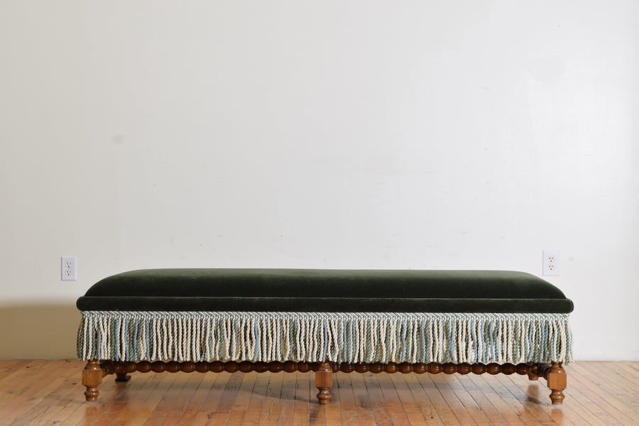 Light Walnut and Upholstered Large Bench