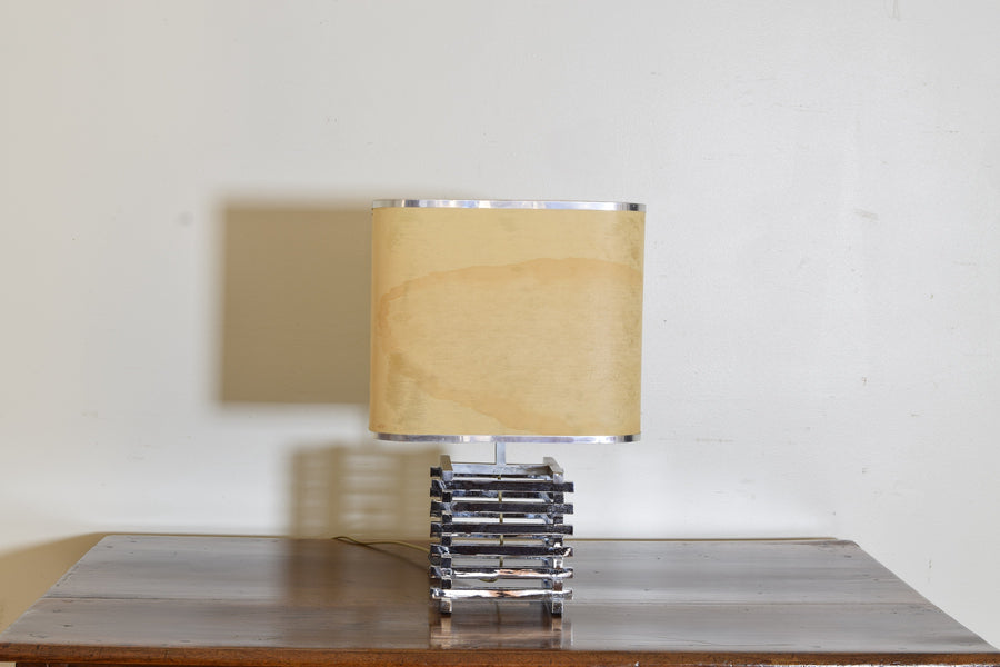 Vintage Modern Chrome Table Lamp with Custom Chrome Shade