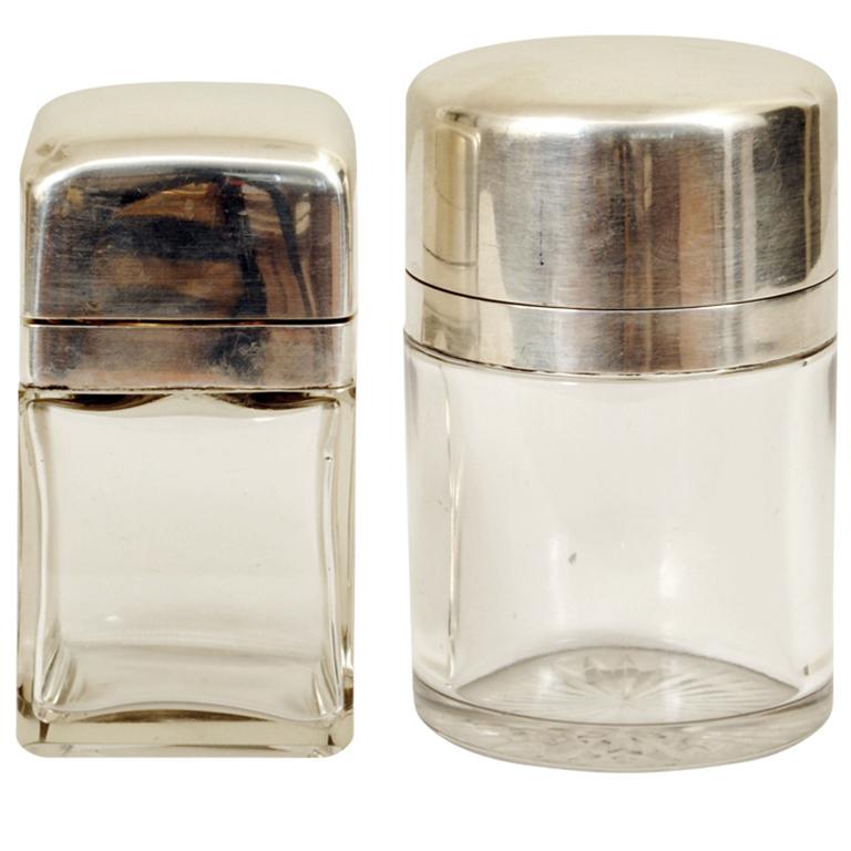 Pair of Glass and Sterling Silver Vanity Receptacles