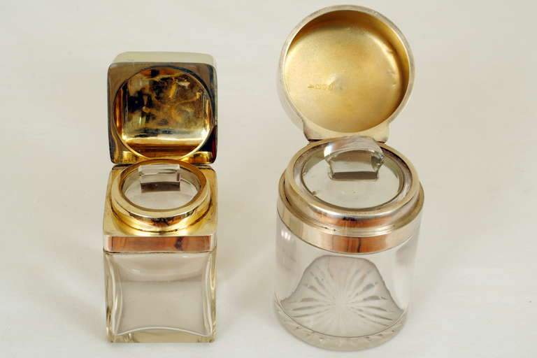 Pair of Glass and Sterling Silver Vanity Receptacles