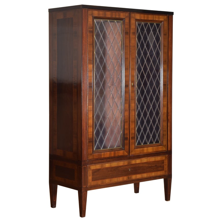 Walnut and Inlaid Glass Door Armoire