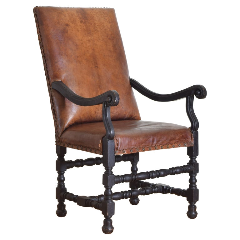 Ebonized Walnut and Leather Upholstered Armchair ROBUCK