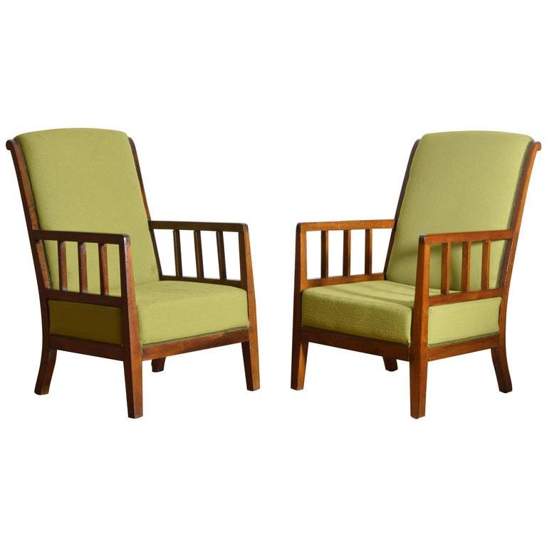 Pair of Wooden and Upholstered Armchairs