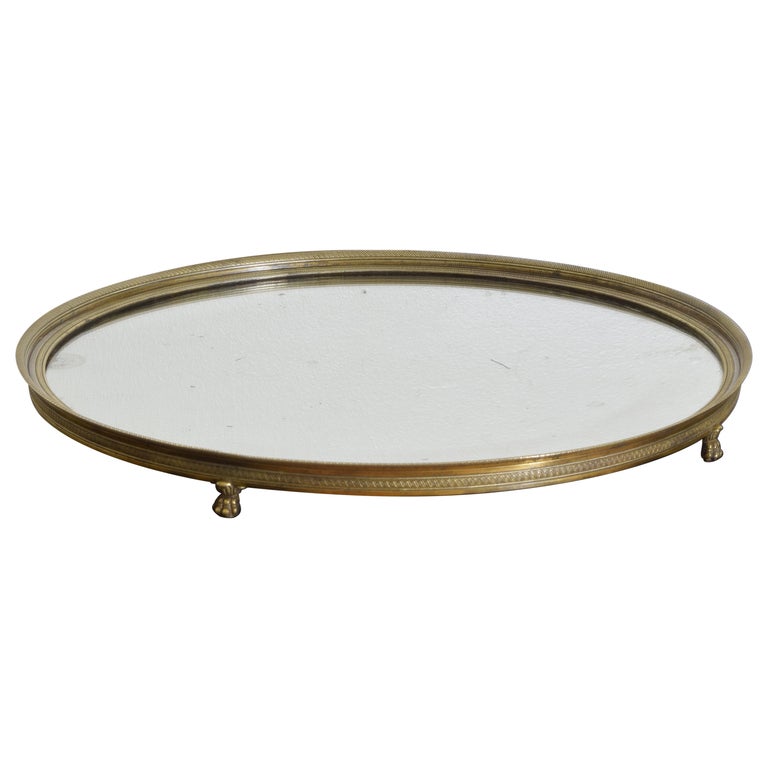 Circular Brass and Mirrored Footed Plateau