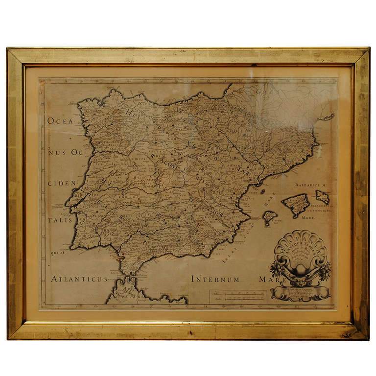Lithograph Framed Map of Spain