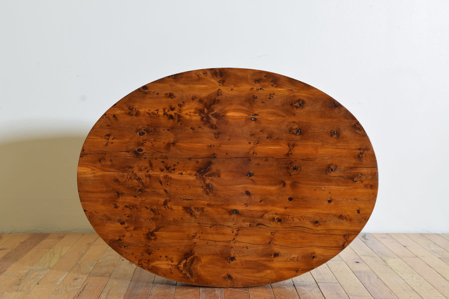 Shaped Burl Walnut Oval 1-Drawer Side Table
