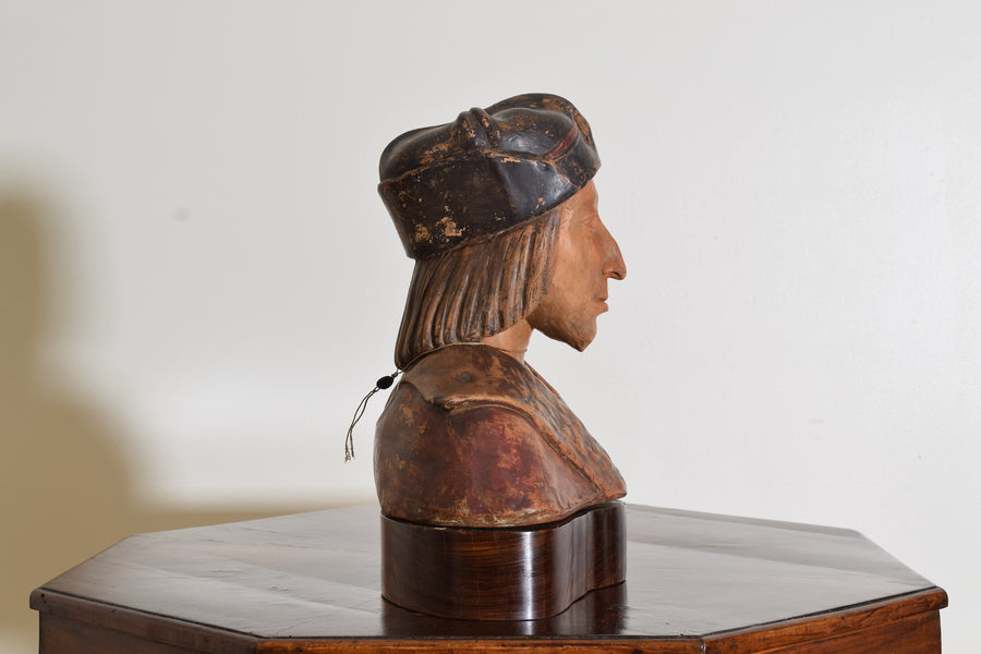 Terra Cotta Bust of Dante Alighieri on Wooden Stand