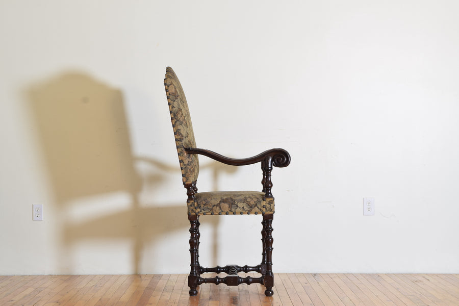 Large Carved and Shaped Walnut Open Armchair