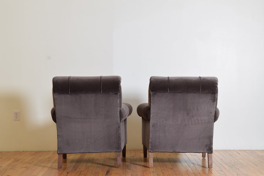 Pair of Poltrona Frau Velvet Upholstered Club Chairs