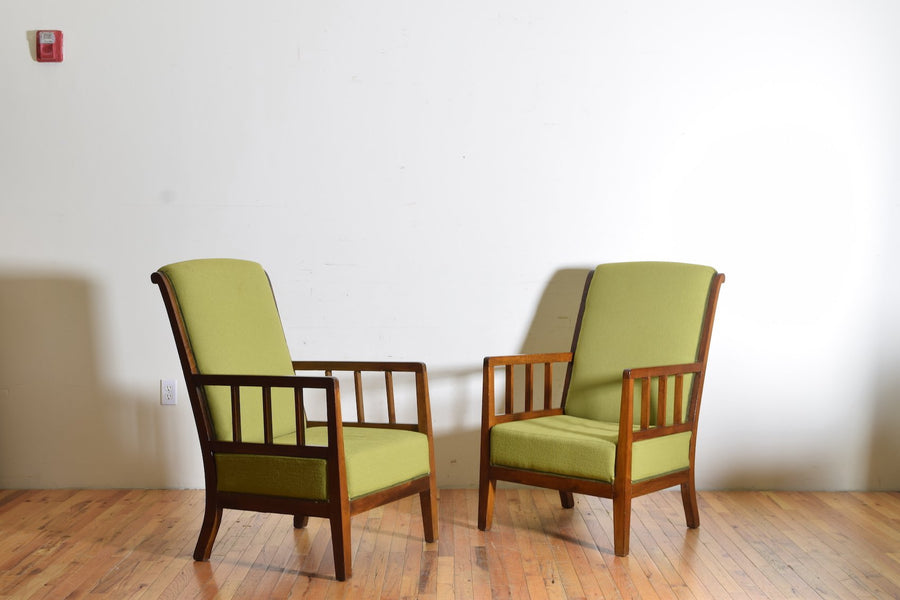 Pair of Wooden and Upholstered Armchairs