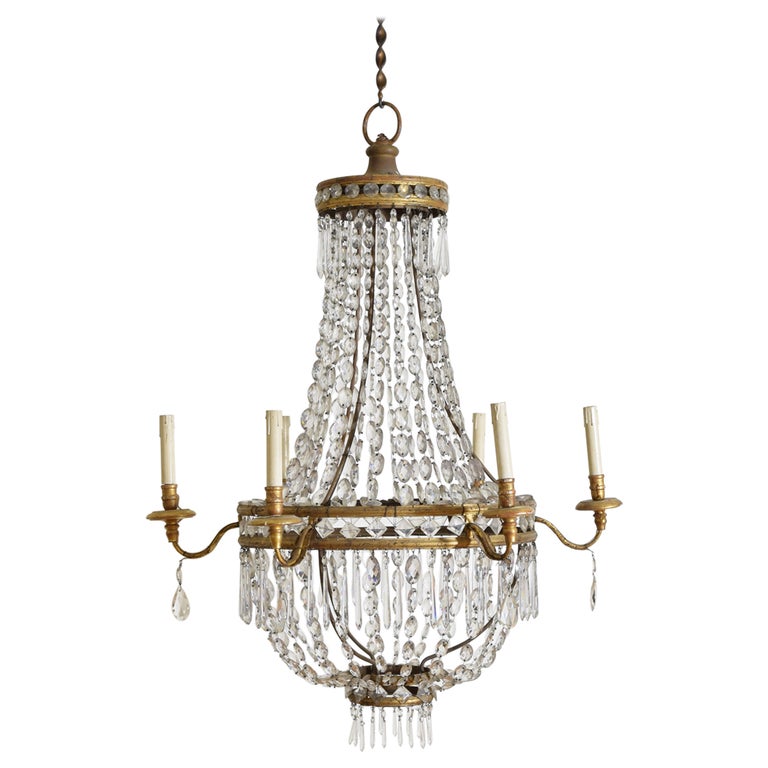Gilt Metal and Glass 6-Light Chandelier