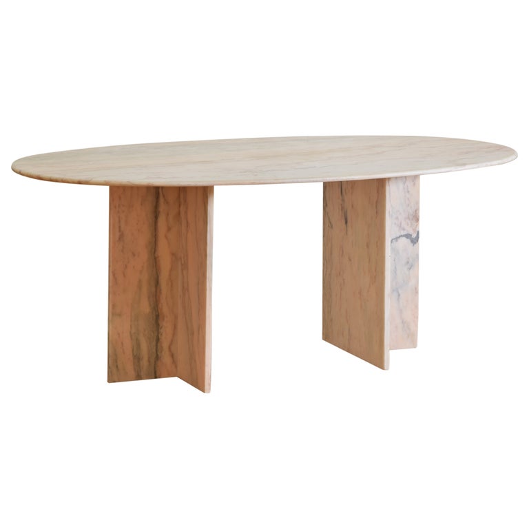 Oval Rosa Marble 3-Piece Dining Table