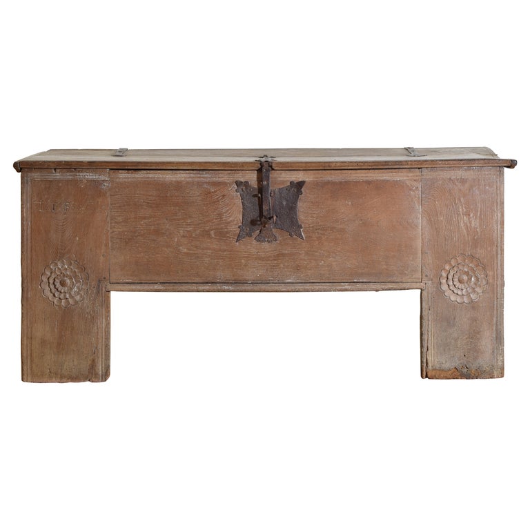 Carved Oak Cassone with Iron Hardware