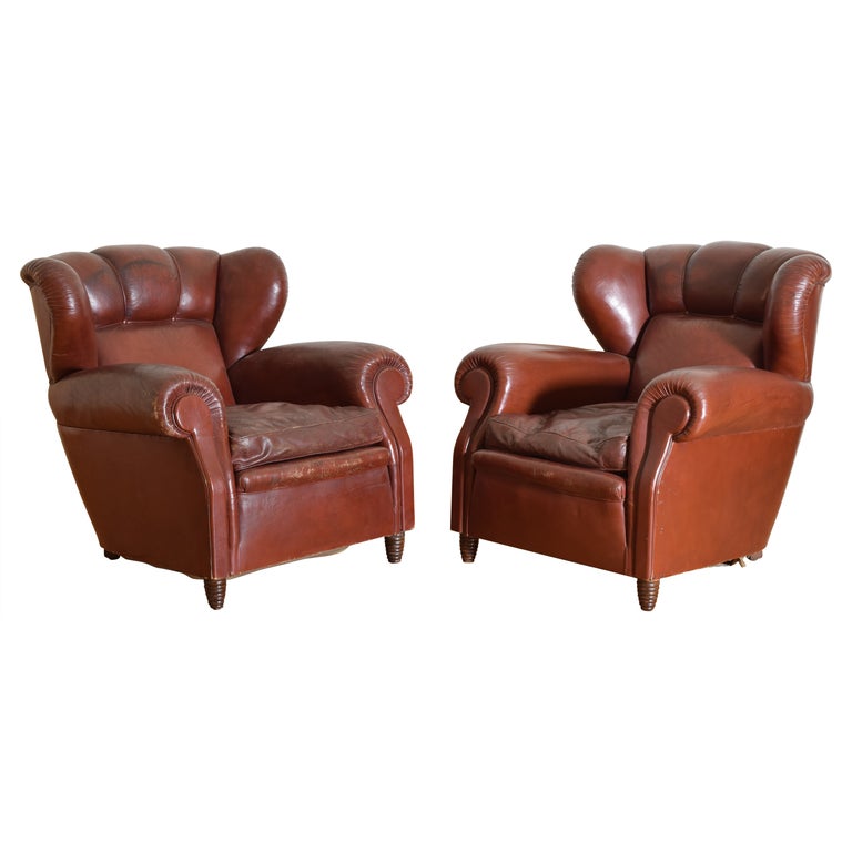 Pair of Poltrona Frau Leather Upholstered Club Chairs