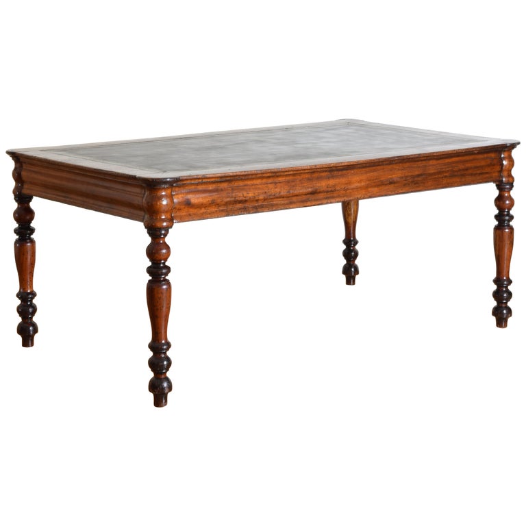 Light Mahogany and Leather Top Library Table