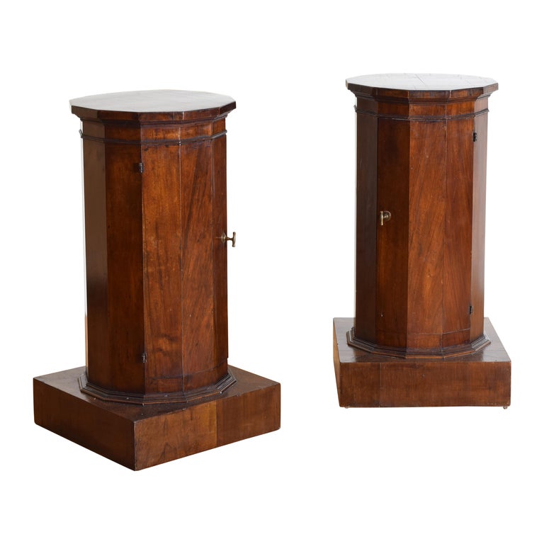 Pair of Walnut Dodecagonal Pedestal Cabinets