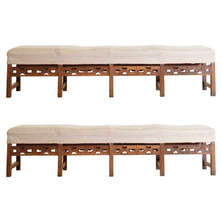 Pair of Carved Walnut Benches