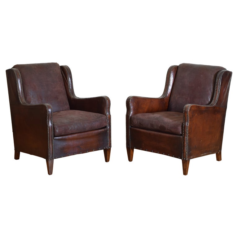 Pair of Leather and Suede Upholstered Bergeres
