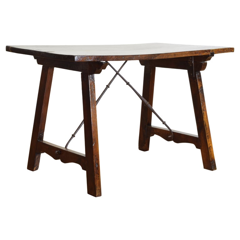 Dark Walnut and Iron Center or Writing Table
