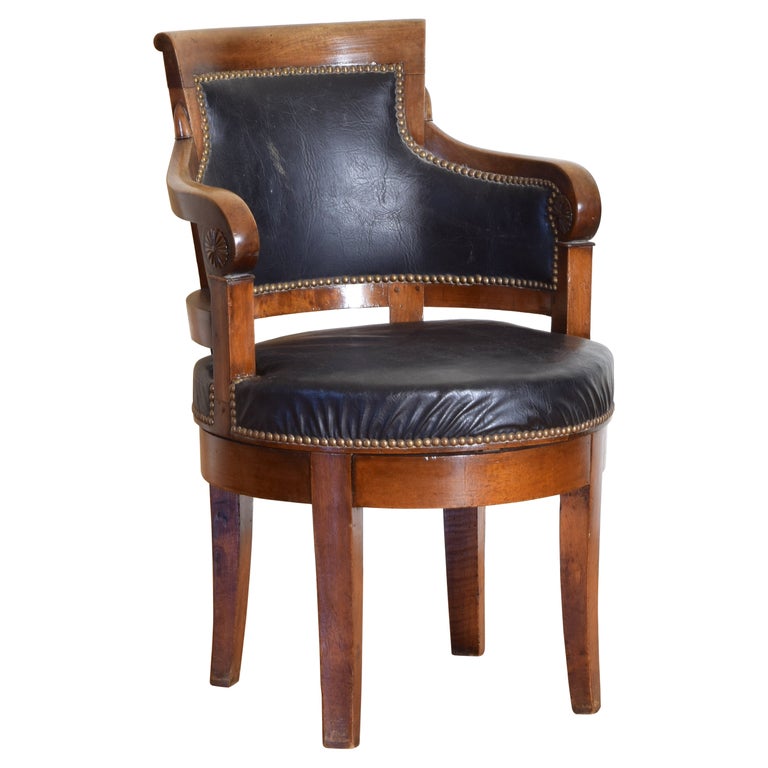 Walnut and Leather Swivel Desk Chair