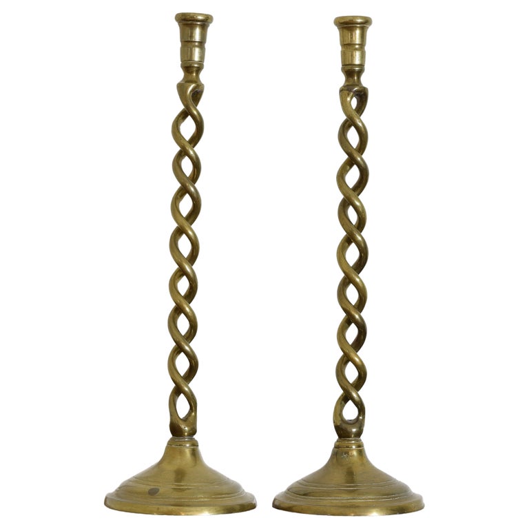Pair of Cast Twisted Brass Candlesticks