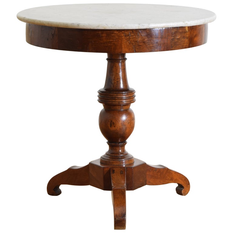 Light Walnut and Marble-Top Center Table