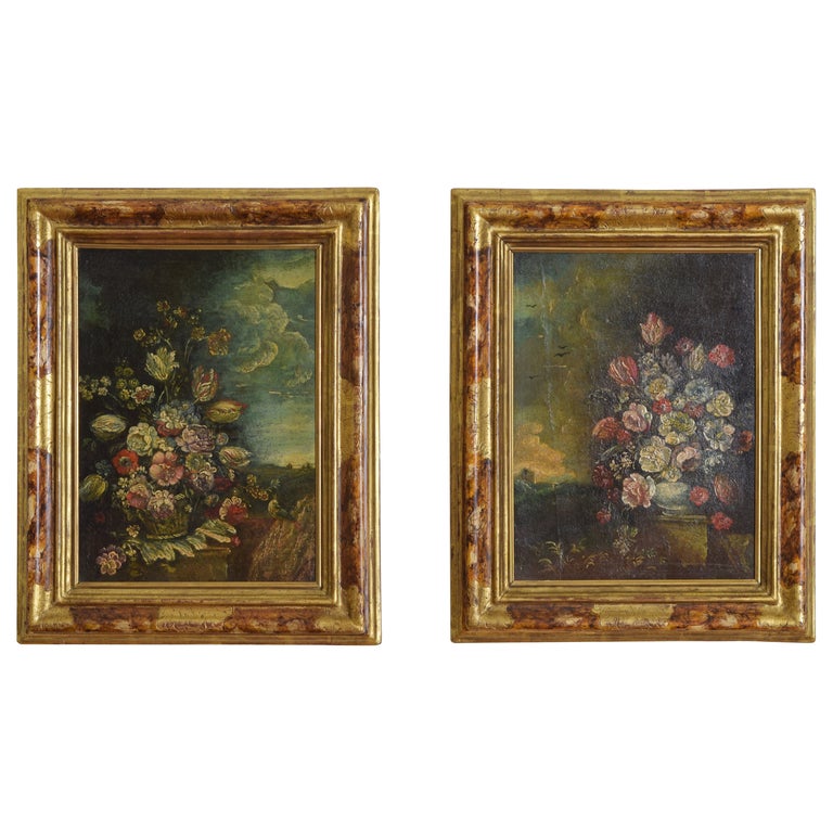 Pair of Oils on Canvas Depicting Floral Arrangements