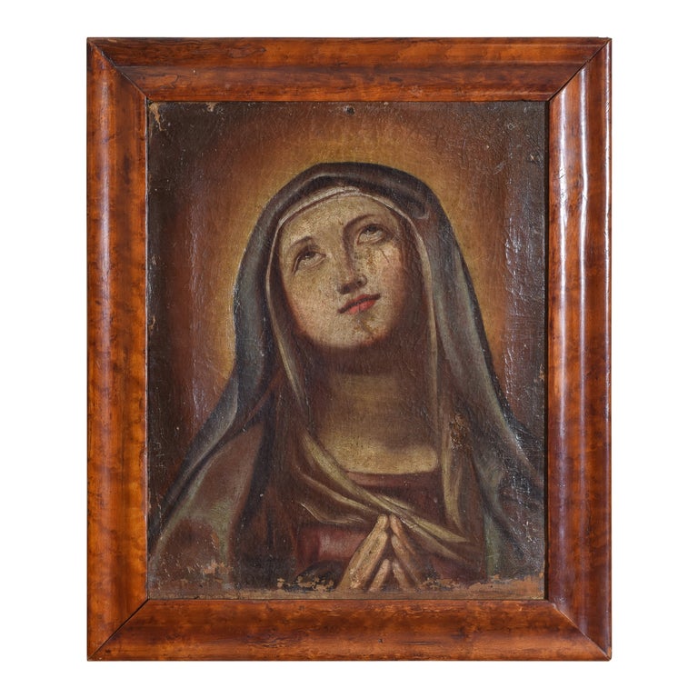 Oil On Canvas of The Madonna in Period Walnut Frame